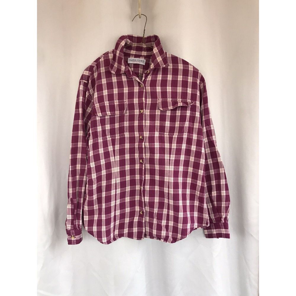 Valerie Stevens‎ Plaid Button Up Shirt Size 4 100% Cotton Cozy Long Sleeve